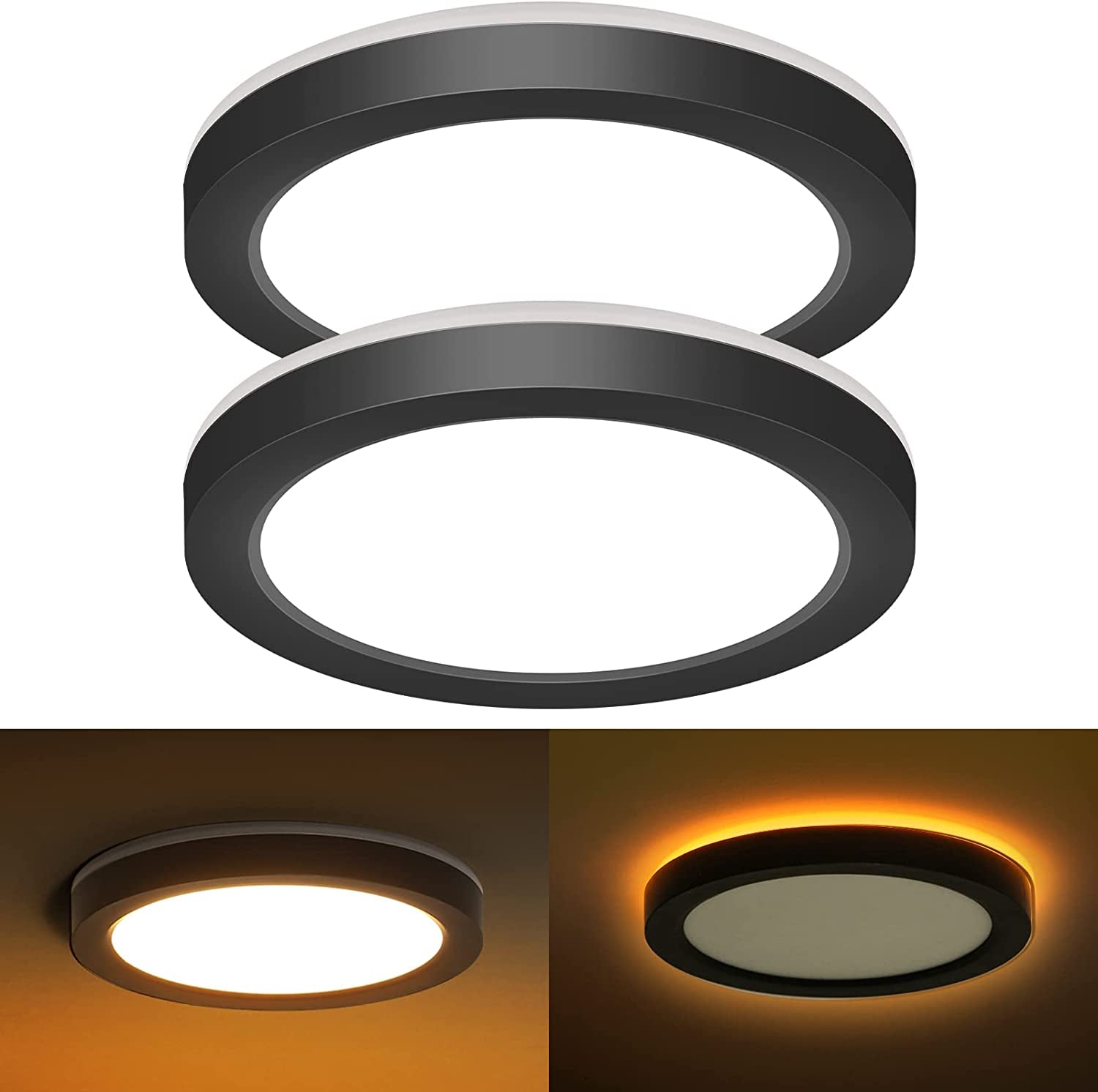 13 Inch LED Flush Mount Ceiling Light with Night Light, 24W, 2400Lm, 3000K/4000K/5000K Selectable, round Flat Panel Light, Dimmable Ceiling Light Fixture for Dining Room, Bedroom, Kitchen, Hallway Home & Garden > Lighting > Lighting Fixtures > Ceiling Light Fixtures Hykolity Black 7.5 inch