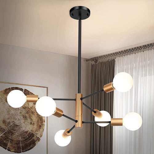 10-Light Sputnik Chandelier, Black and Gold Chandeliers Pendant Lighting, Modern Farmhouse Dinning Room Light Fixture Mid Century Brass, Height Adjustable for Living Room Bedroom Kitchen Island Home & Garden > Lighting > Lighting Fixtures > Chandeliers Sheetea 6-light