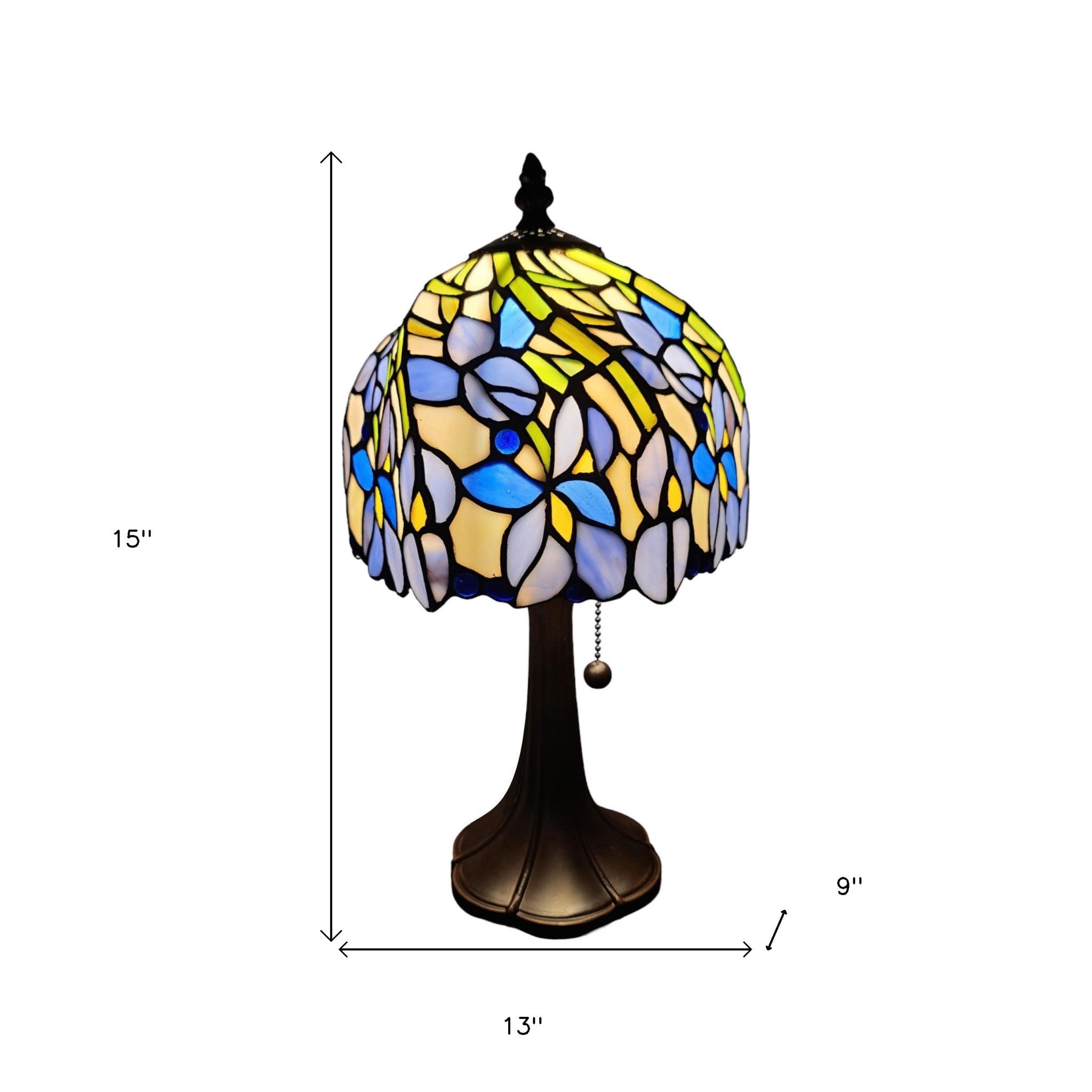15" Tiffany Style Blue Floral Table Lamp