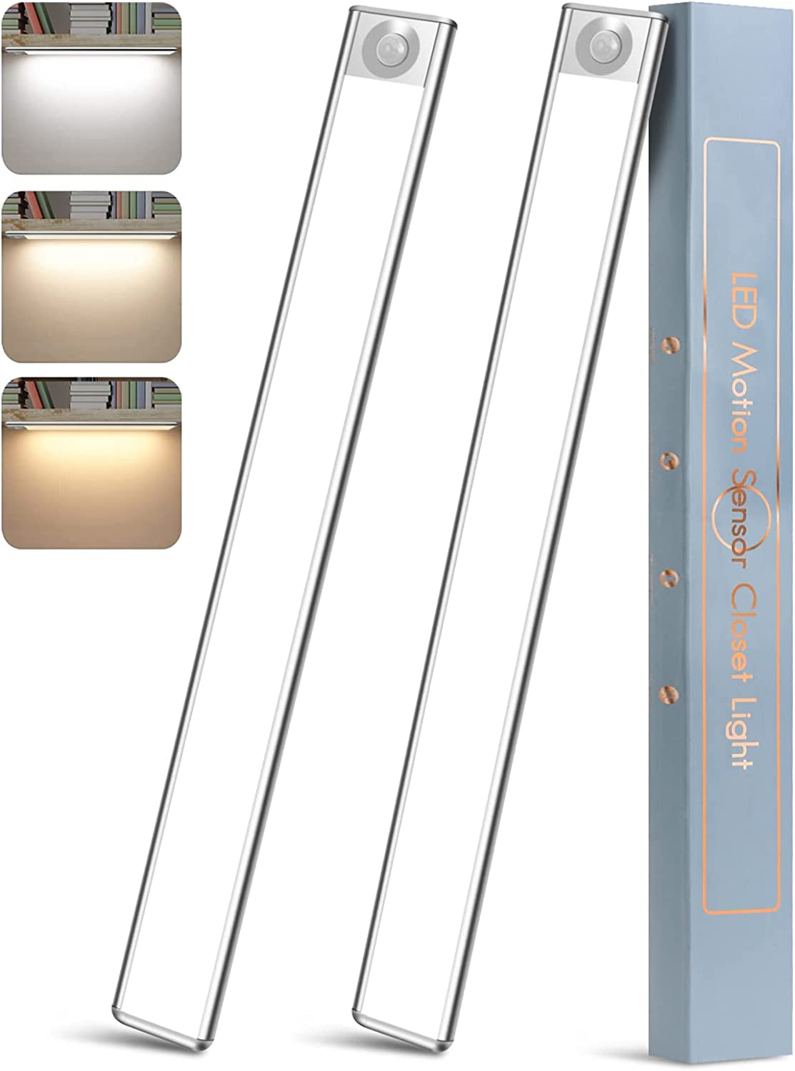 15.7 Inches under Cabinet Lights Wireless, 120 LED Closet Lights Motion Sensored, Dimmable under Counter Lights for Kitchen, Rechargeable LED under Cabinet Lighting, Motion Sensor Lights Indoor