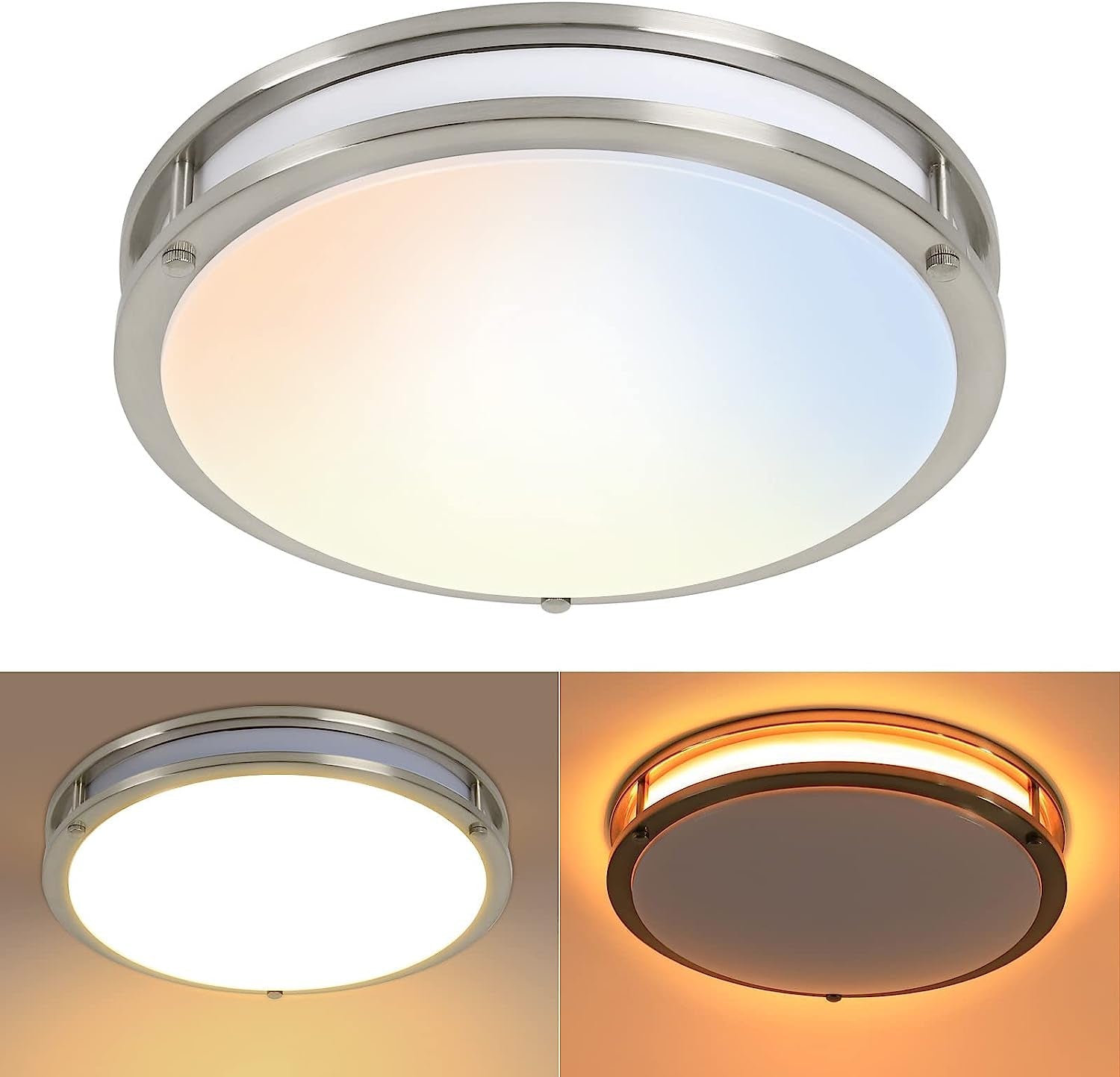 13 Inch Flush Mount LED Ceiling Light Fixture, 2700K/3000K/3500K/4000K/5000K Adjustable Ceiling Lights, Oil Rubbed Bronze Saturn Dimmable Lighting for Hallway Bathroom Kitchen or Stairwell, ETL Listed Home & Garden > Lighting > Lighting Fixtures > Ceiling Light Fixtures Hykolity Brushed Nickel with Night Light 13 inch