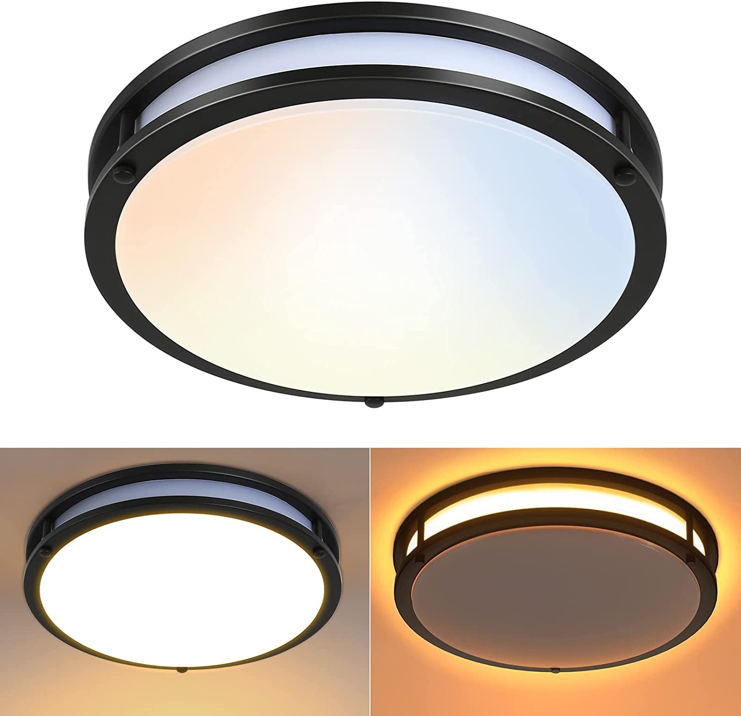 13 Inch Flush Mount LED Ceiling Light Fixture, 2700K/3000K/3500K/4000K/5000K Adjustable Ceiling Lights, Oil Rubbed Bronze Saturn Dimmable Lighting for Hallway Bathroom Kitchen or Stairwell, ETL Listed Home & Garden > Lighting > Lighting Fixtures > Ceiling Light Fixtures Hykolity Oil Rubbed Bronze Night Light 13 inch
