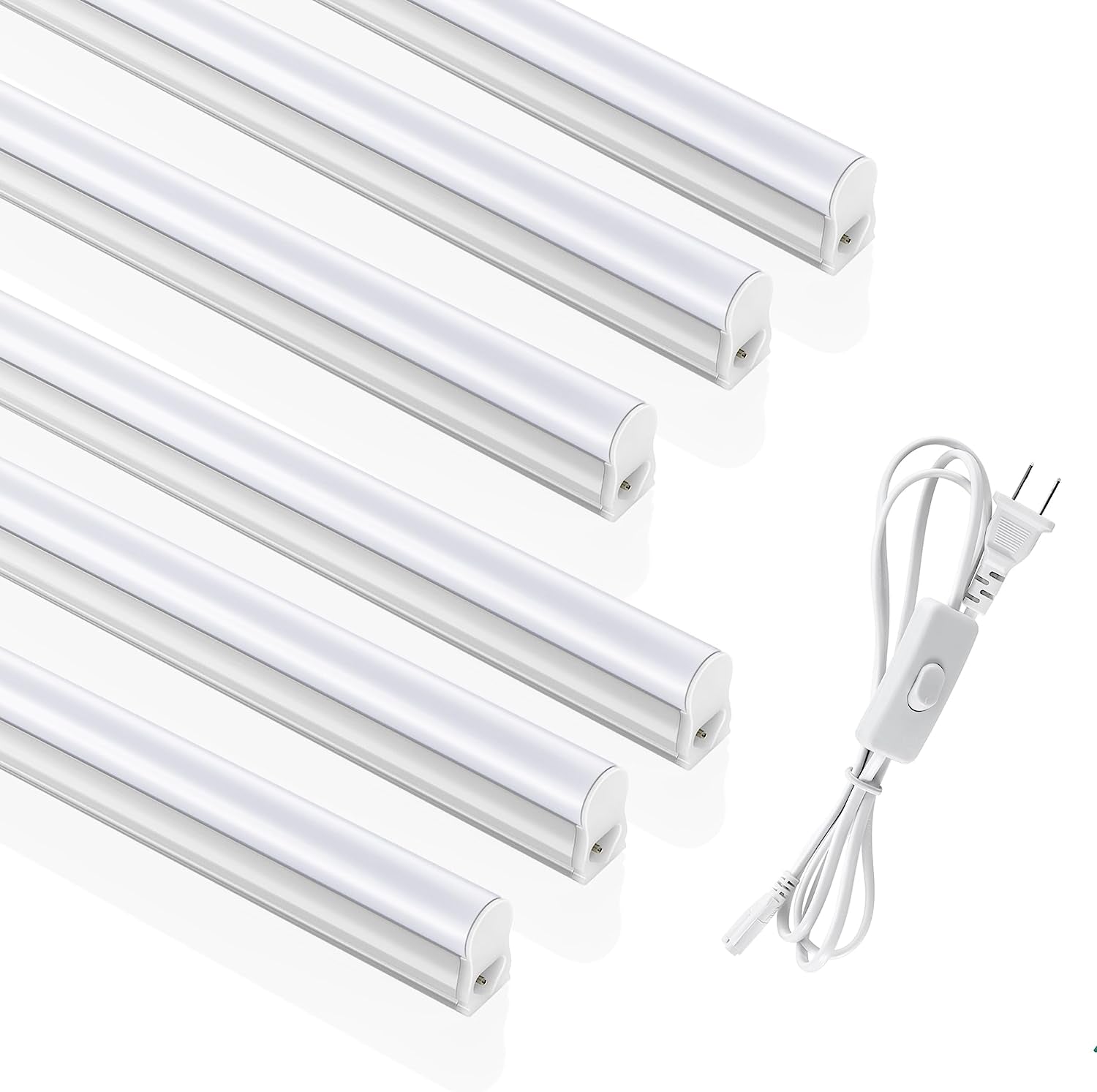 (6 Pack) SUNLINKCO 4FT T5 LED Integrated Fixture, 6500K,20W,2300Lm(Super Bright White) Linkable LED Shop Light,Garage Light,Ceiling and Cabinet Light,Strip Light,Corded Electric with On/Off Switch,Etl