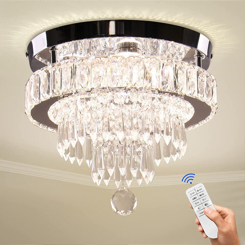 11.8" Crystal Chandelier LED Crystal Flush Mount Ceiling Light Modern Crystal Chandeliers for Bedrooms Dining Room Hallway (6500K Cool White) without Remote Control Home & Garden > Lighting > Lighting Fixtures > Chandeliers Cainjiazh Dimmable