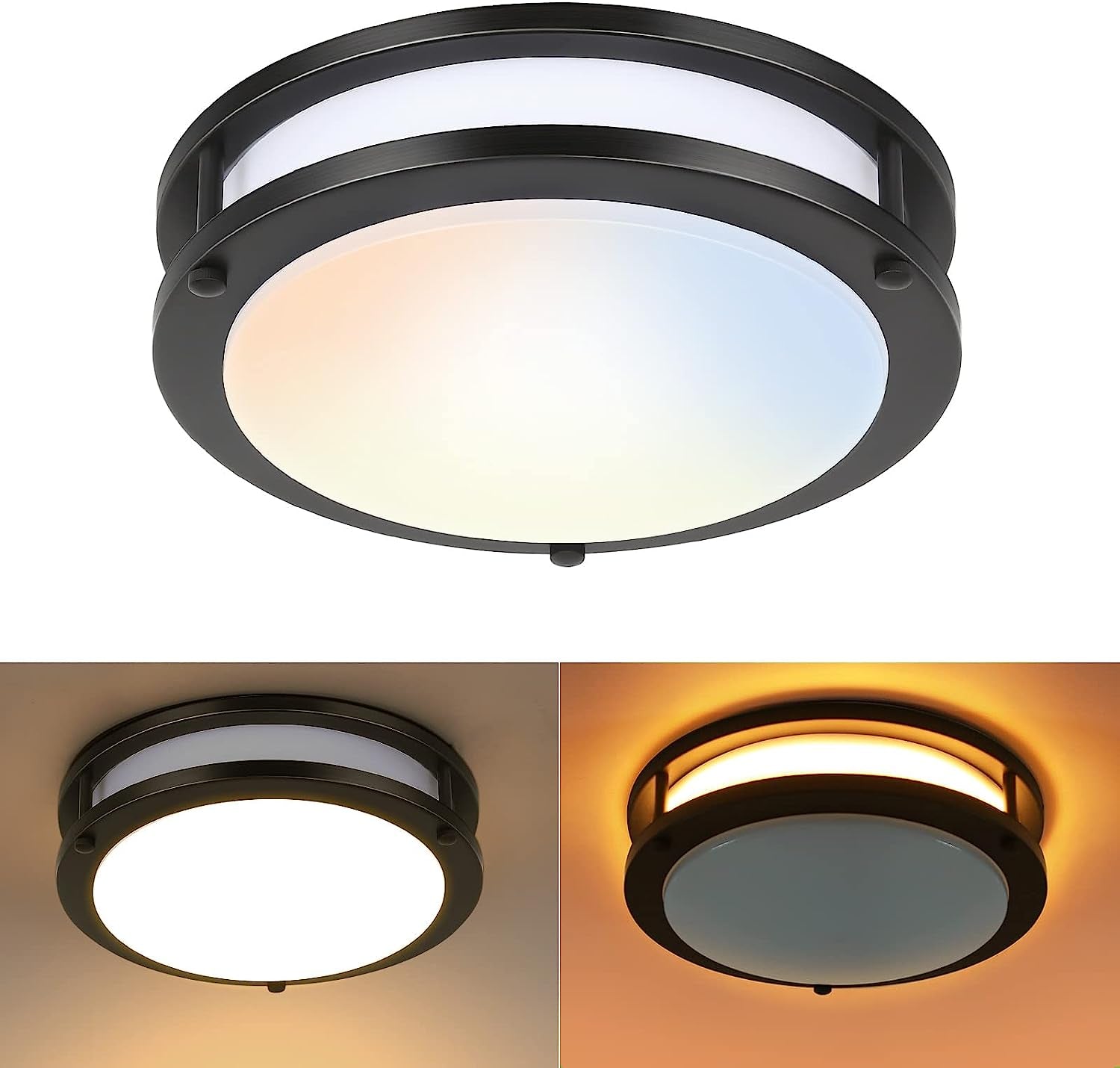 13 Inch Flush Mount LED Ceiling Light Fixture, 2700K/3000K/3500K/4000K/5000K Adjustable Ceiling Lights, Oil Rubbed Bronze Saturn Dimmable Lighting for Hallway Bathroom Kitchen or Stairwell, ETL Listed Home & Garden > Lighting > Lighting Fixtures > Ceiling Light Fixtures Hykolity Oil Rubbed Bronze Night Light 10 inch