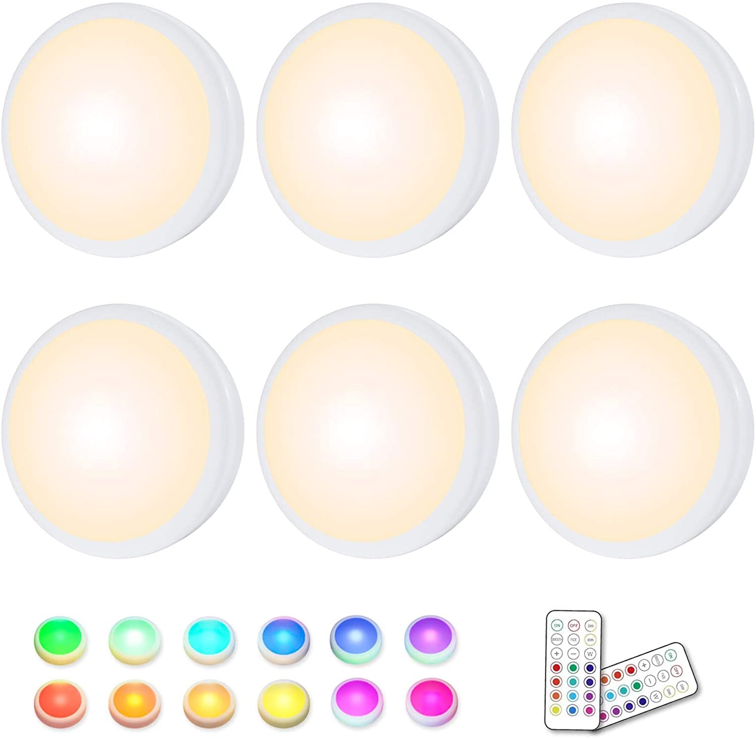 12 Pack Puck Lights, 16 Colors Changeable LED Puck Lighting Battery Powered Dimmable under Cabinet Lights Wireless under Counter Lights Mini Night Light, with 2 Remote Controls & Timing Function… Home & Garden > Lighting > Lighting Fixtures > Cabinet Light Fixtures HELPLEX 6 PACK NO Battery 6 PACK NO Battery