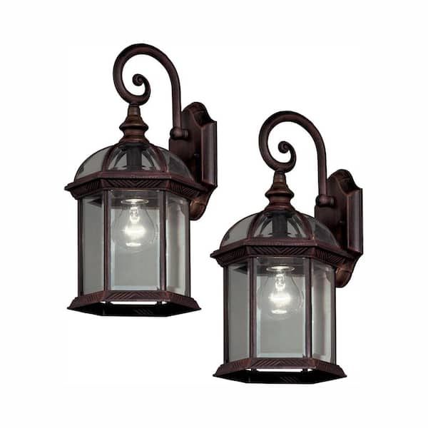 1 Light Weathered Bronze Outdoor Wall Lantern Sconce with Clear Glass 2 PACK NEW